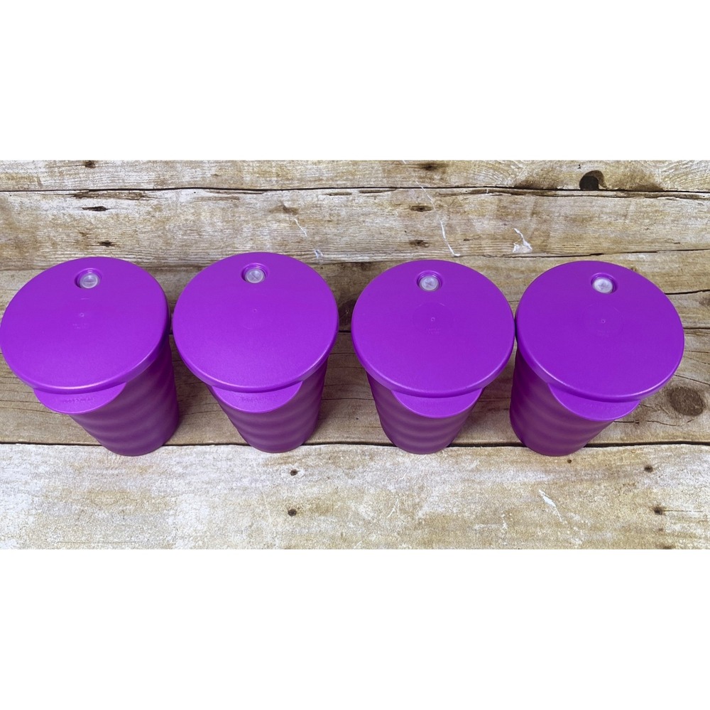 Tupperware Impressions Tumblers 16-oz Set of 4 with Dripless Seals Purple NEW - Picture 2 of 8